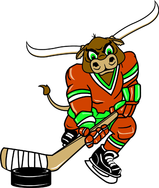 Longhorn hockey player team mascot full color vinyl sports decal. Customize on line. Longhorn Hockey
